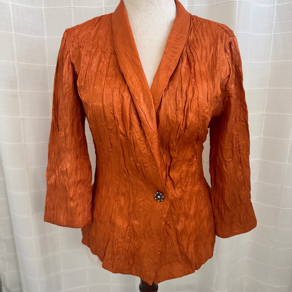 MSK Orange Wrap‎ Blouse with Art Deco Button Womens Large